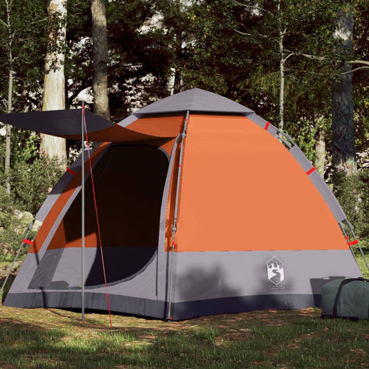 vidaXL Camping Tent Cabin 4-Person Grey and Orange Quick Release