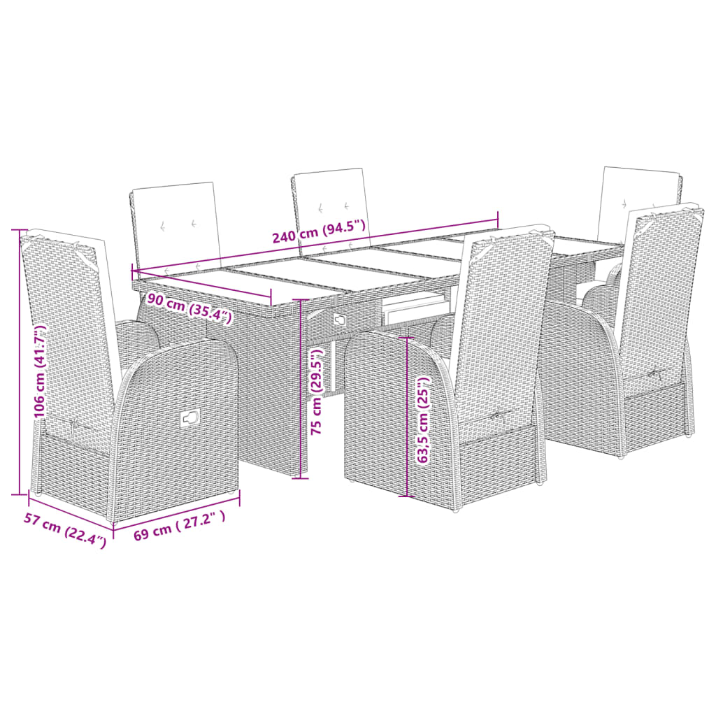 Garden Dining Set | Grey | PE Poly Rattan | 6-seater