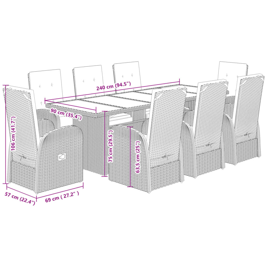 Garden Dining Set | Grey, Dark Grey