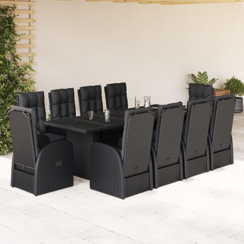 Garden Dining Set | Black | Poly Rattan, Glass, Powder-Coated Steel