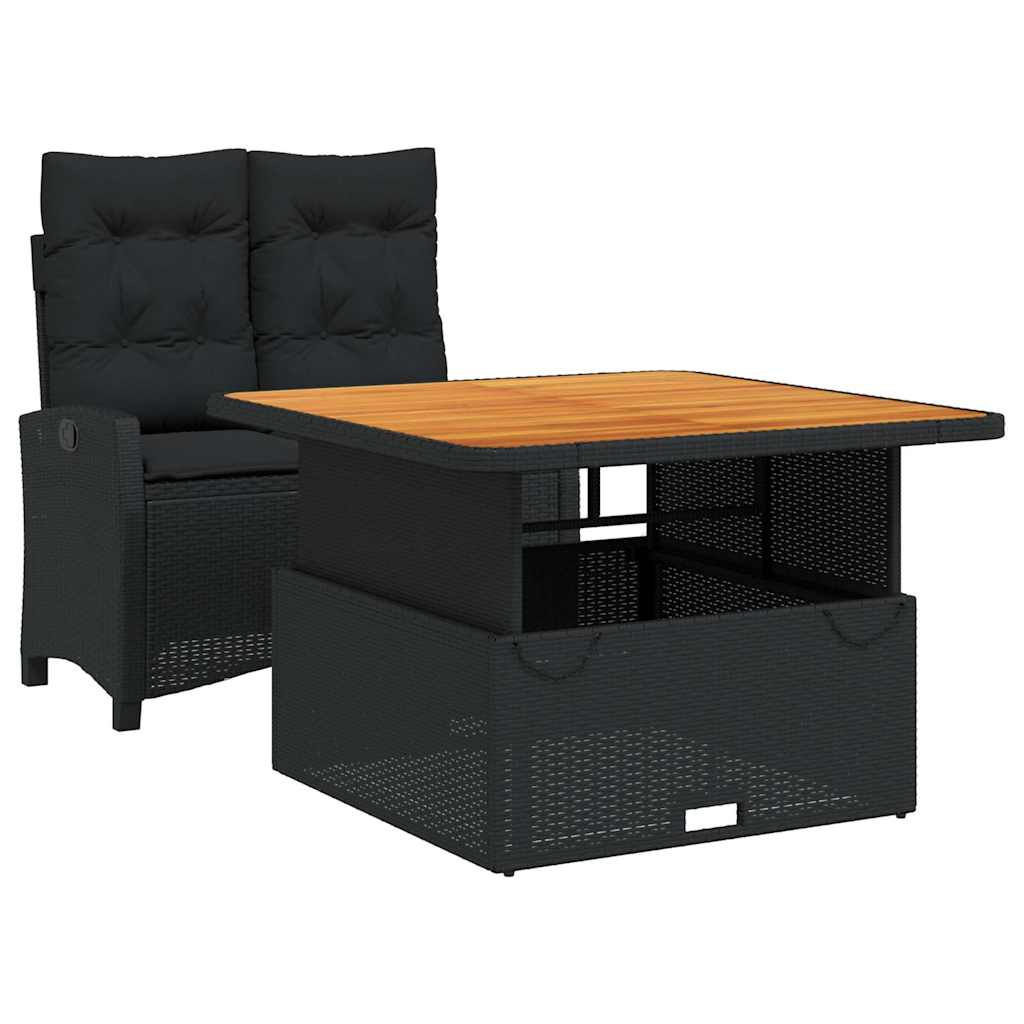 2 Piece Garden Dining Set with Cushions Black Poly Rattan