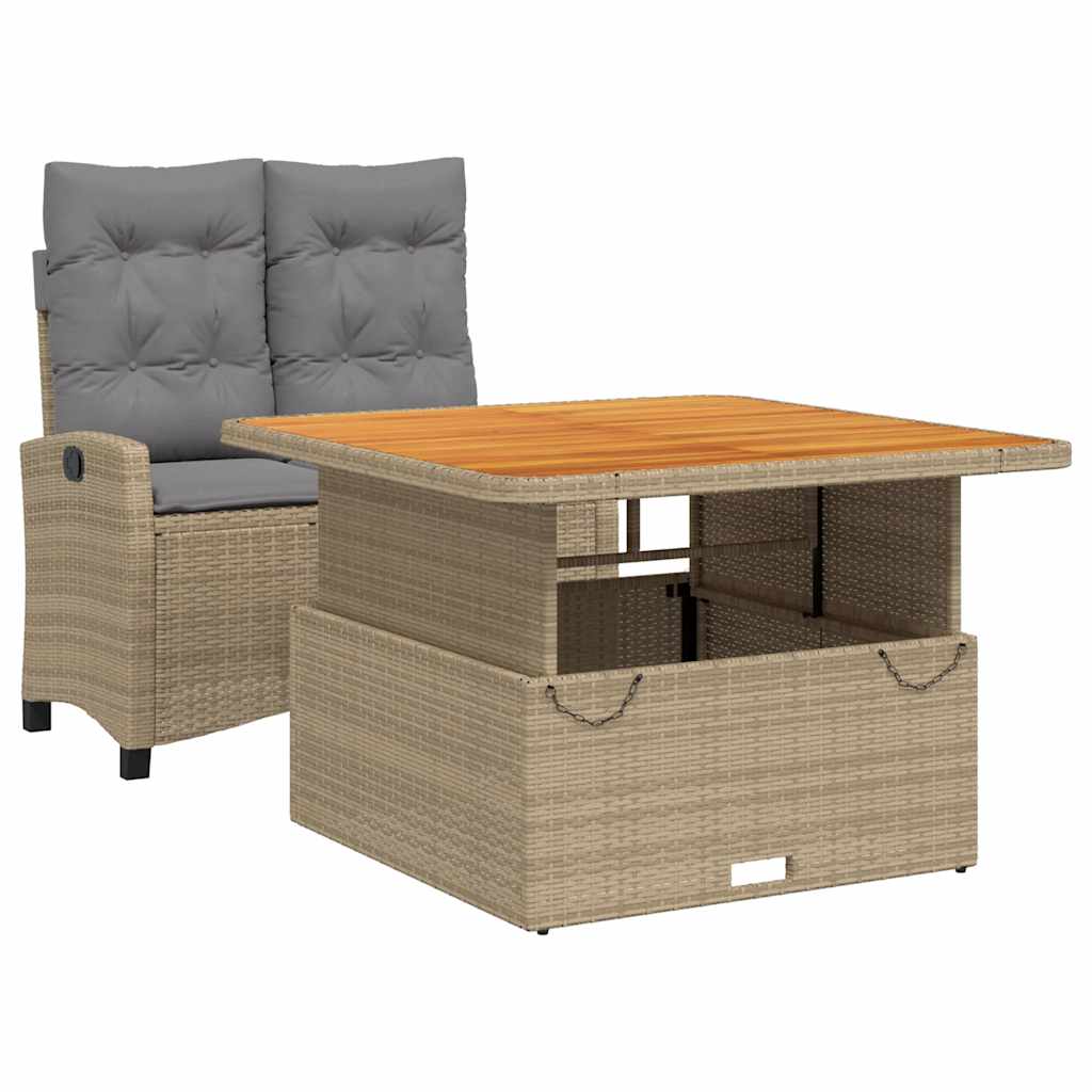 2 Piece Garden Dining Set with Cushions Beige Poly Rattan