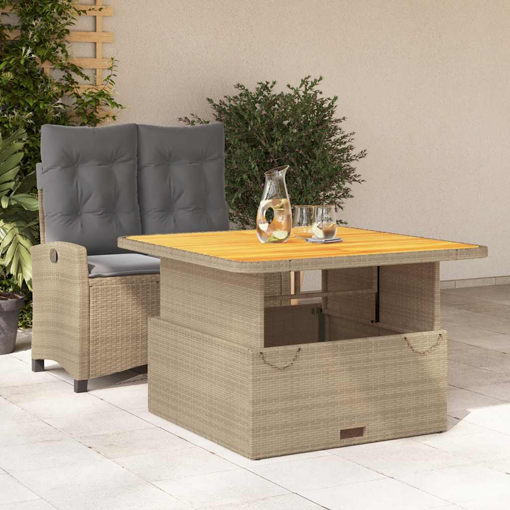 2 Piece Garden Dining Set with Cushions Beige Poly Rattan