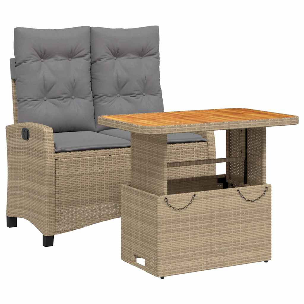 2 Piece Garden Dining Set with Cushions Beige Poly Rattan