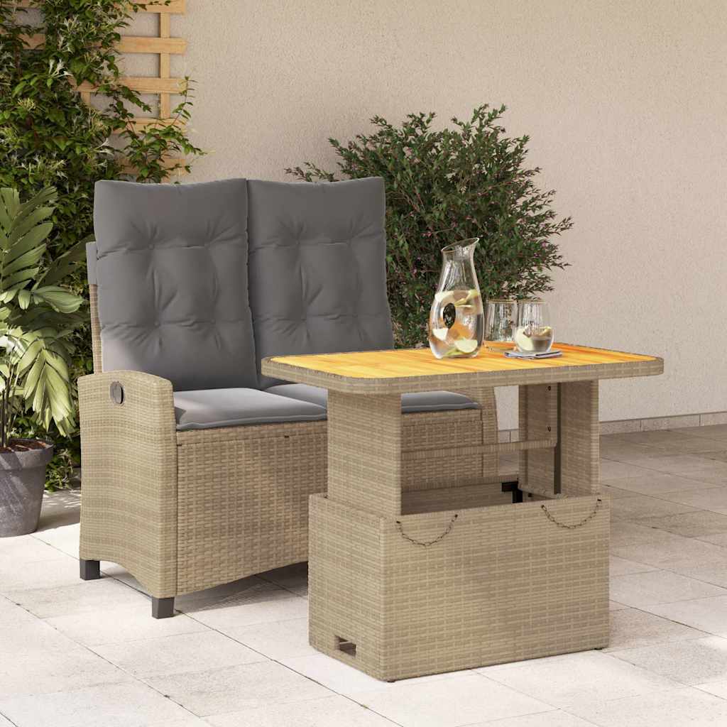 2 Piece Garden Dining Set with Cushions Beige Poly Rattan