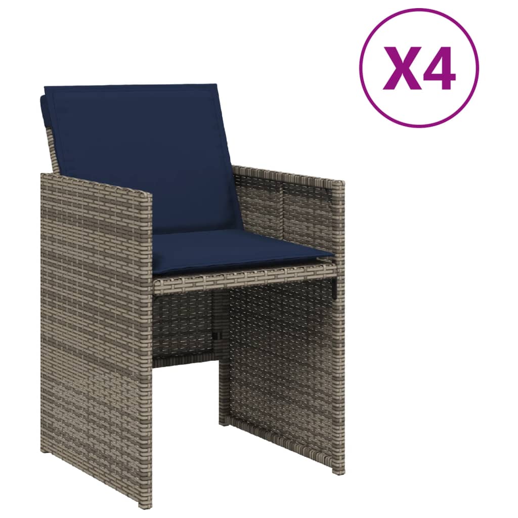 vidaXL Garden Chairs with Cushions 4 pcs Grey Poly Rattan