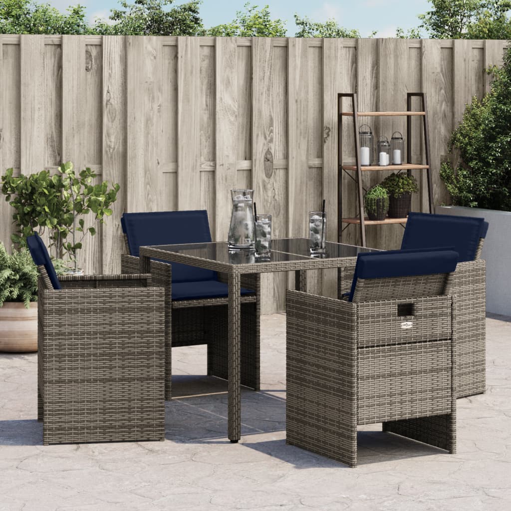 vidaXL Garden Chairs with Cushions 4 pcs Grey Poly Rattan