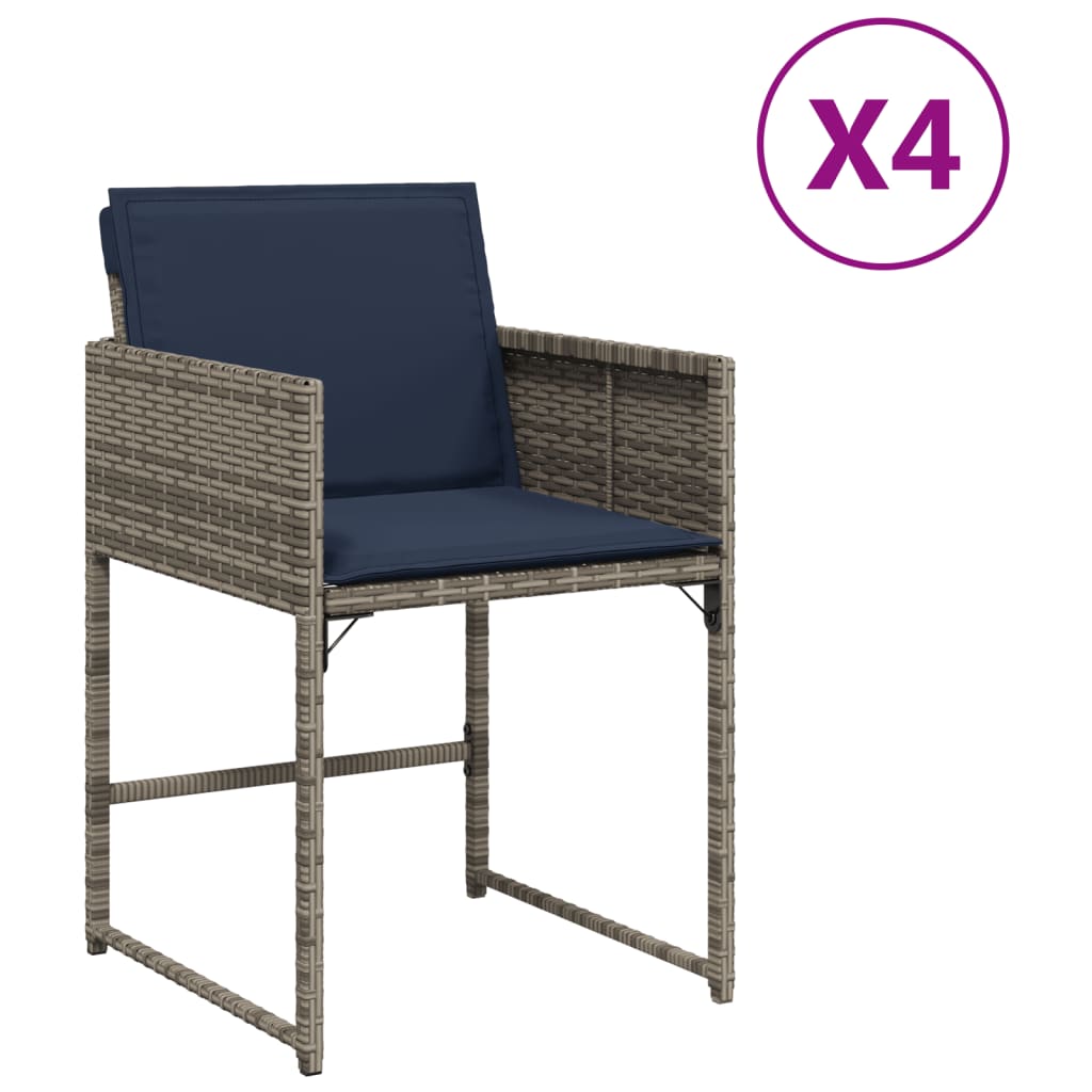 vidaXL Garden Chairs with Cushions 4 pcs Grey Poly Rattan