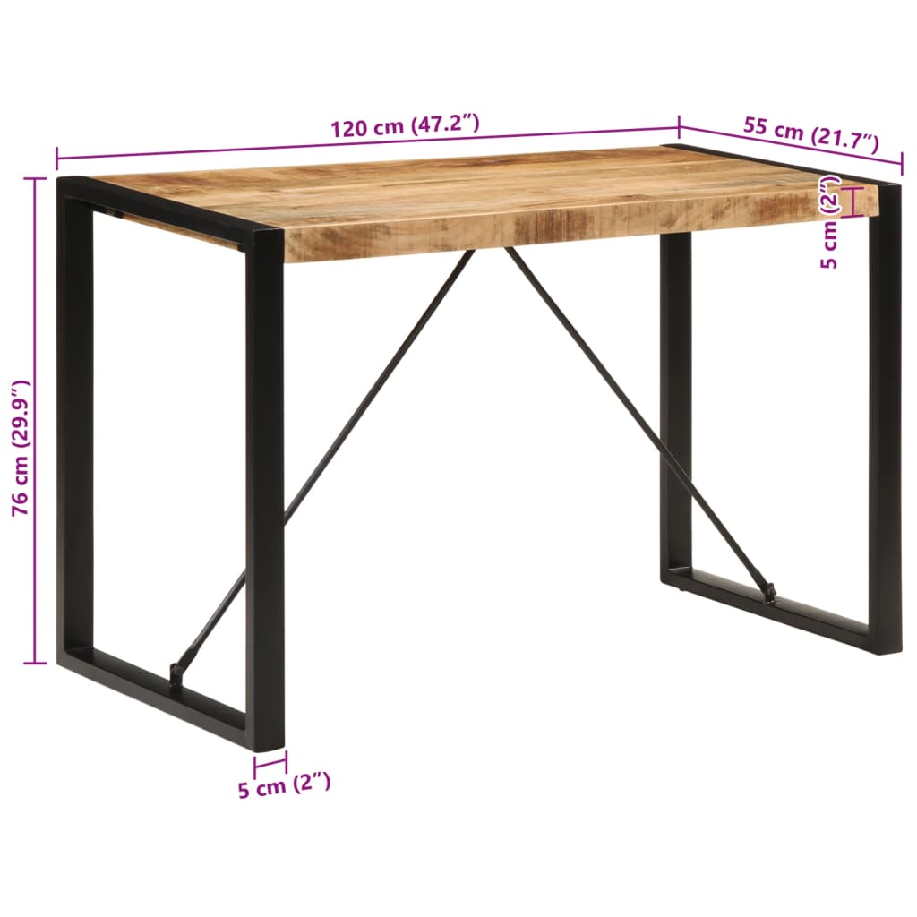 vidaXL Dining Table 120x55x76 cm Solid Rough Wood Mango