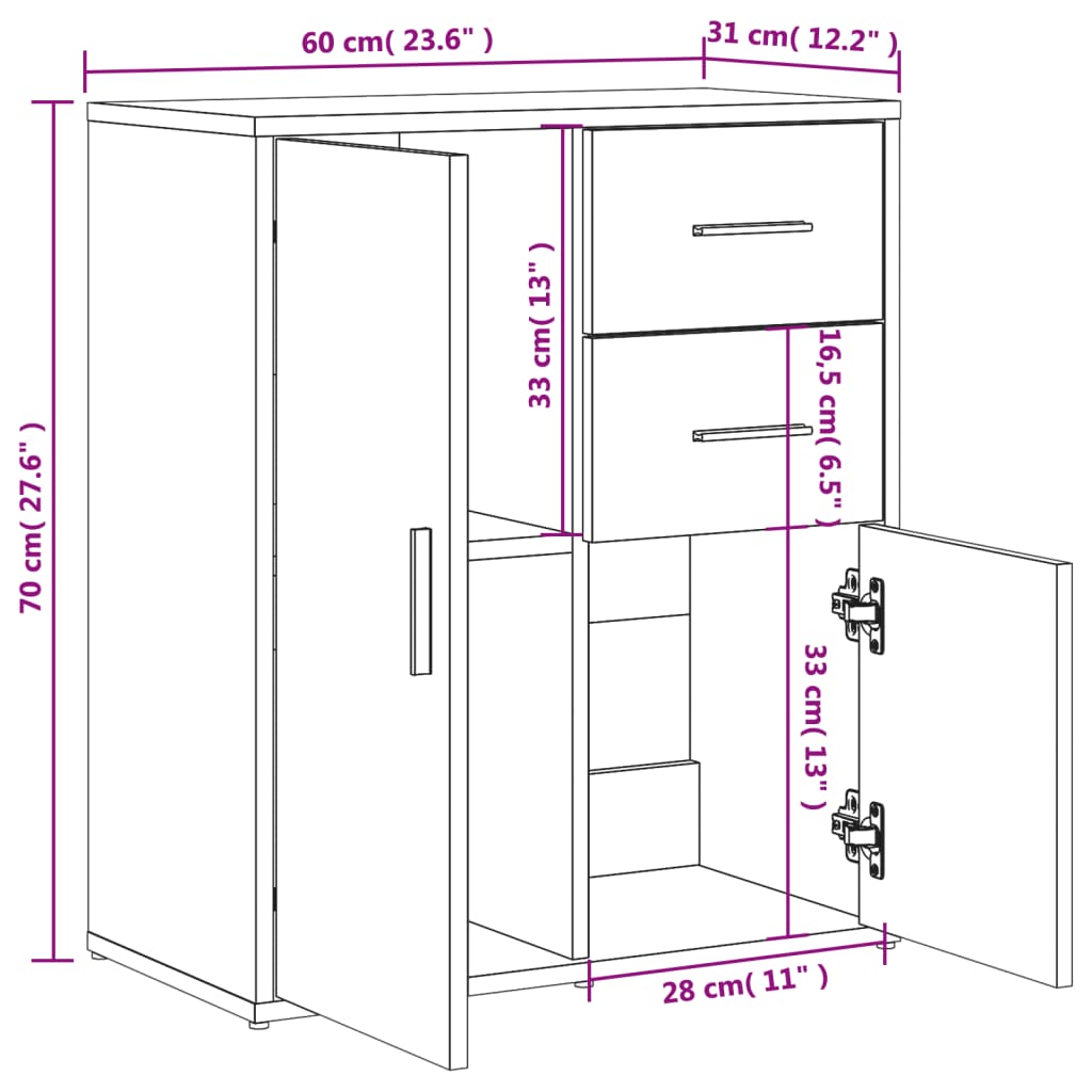 vidaXL Sideboards 2 pcs Concrete Grey 60x31x70 cm Engineered Wood