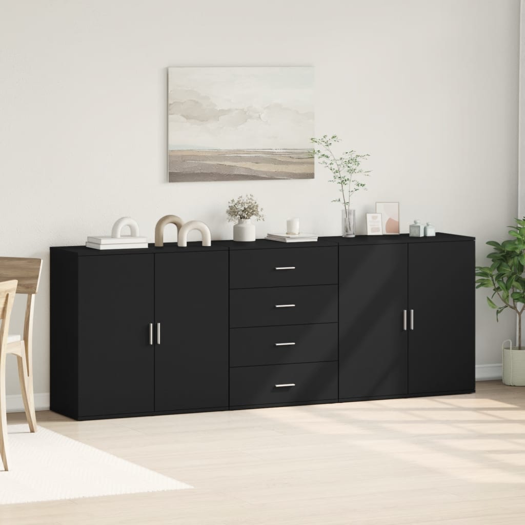 vidaXL Sideboards 3 pcs Black Engineered Wood