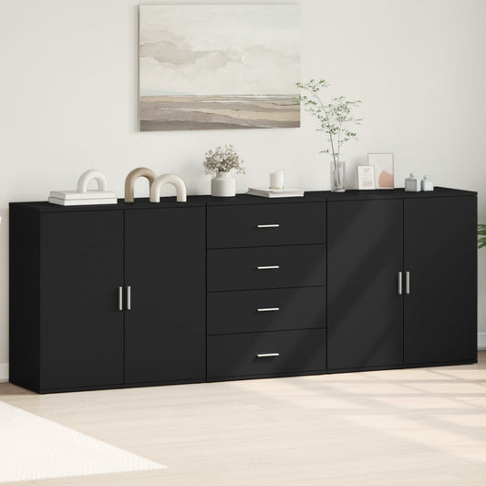 vidaXL Sideboards 3 pcs Black Engineered Wood