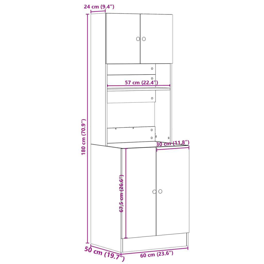 vidaXL Kitchen Cabinet Smoked Oak 60x50x180 cm Engineered Wood