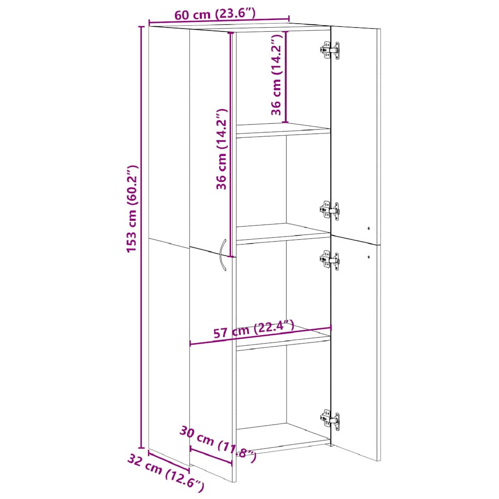 File Cabinet Grey Sonoma 60x32x153 cm Engineered Wood