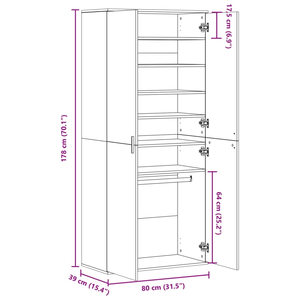 vidaXL Shoe Cabinet Concrete Grey 80x39x178 cm Engineered Wood