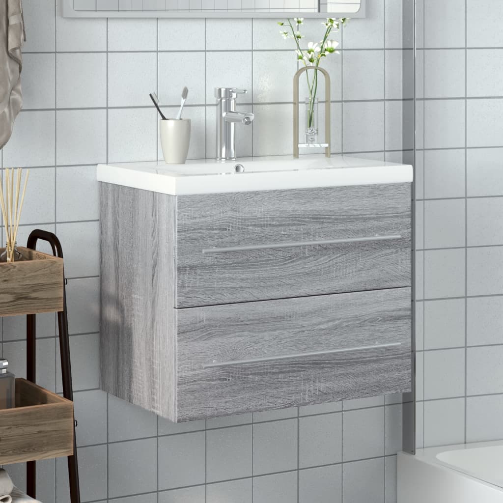 Bathroom Sink Cabinet | Grey Sonoma, White | Engineered wood, Ceramic