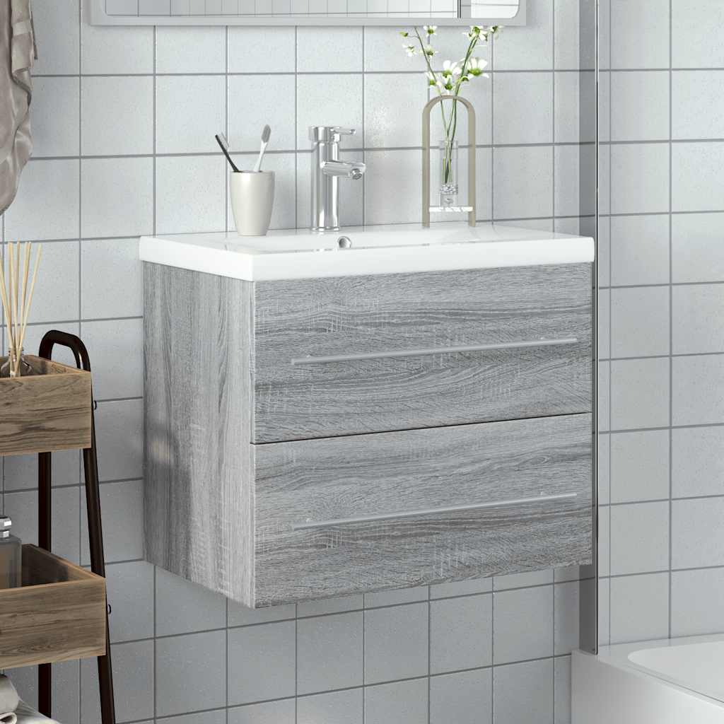 Bathroom Sink Cabinet with Built-in Basin Grey Sonoma