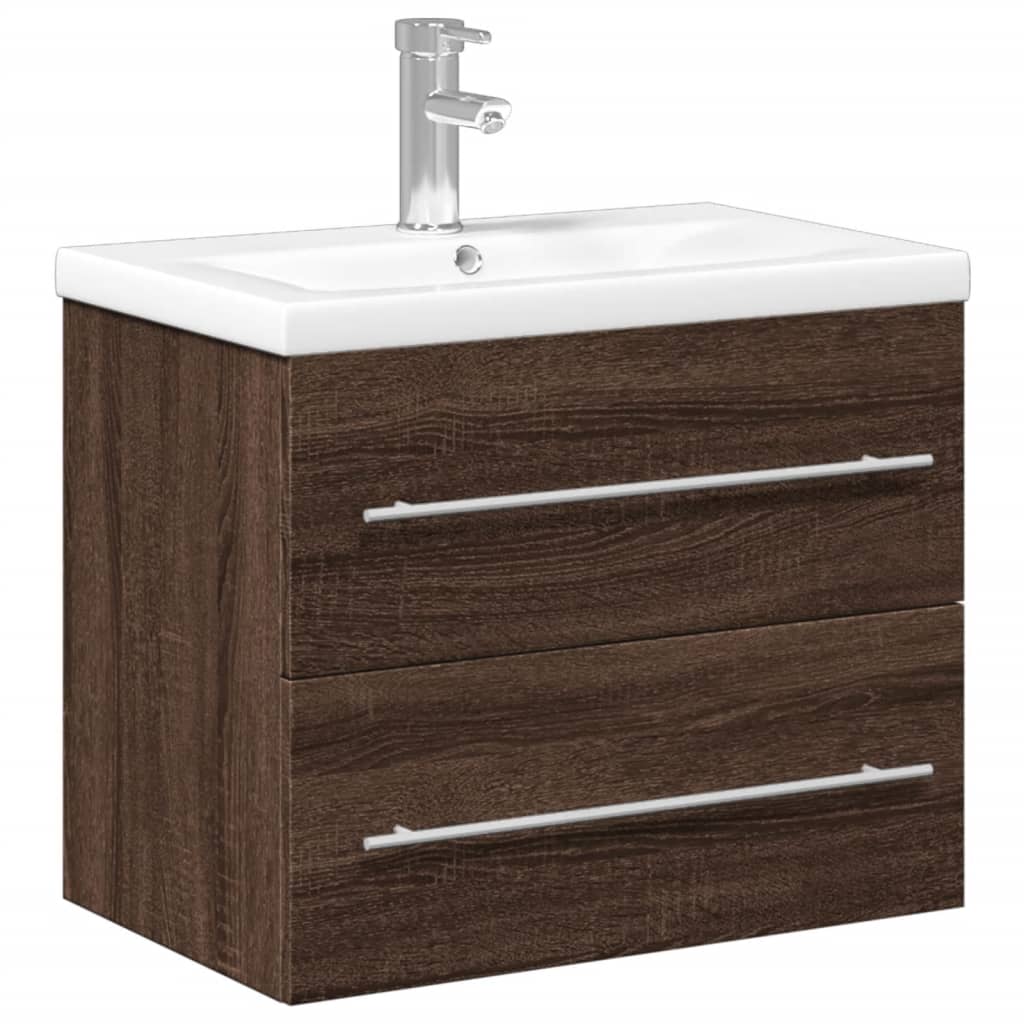 vidaXL Bathroom Sink Cabinet with Built-in Basin Brown Oak