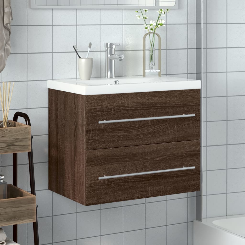 vidaXL Bathroom Sink Cabinet with Built-in Basin Brown Oak