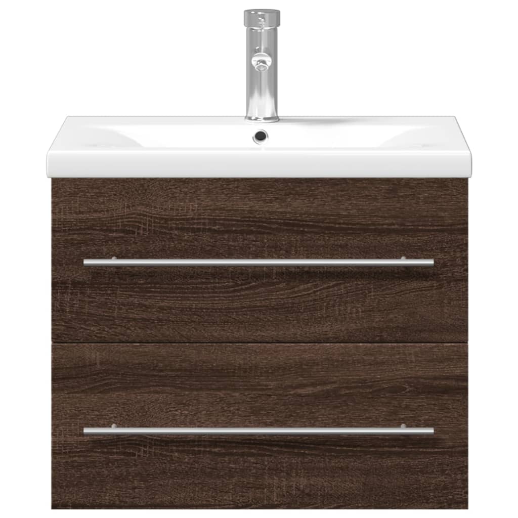 vidaXL Bathroom Sink Cabinet with Built-in Basin Brown Oak