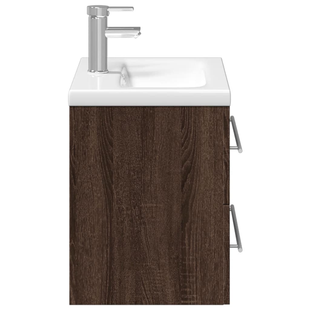 vidaXL Bathroom Sink Cabinet with Built-in Basin Brown Oak