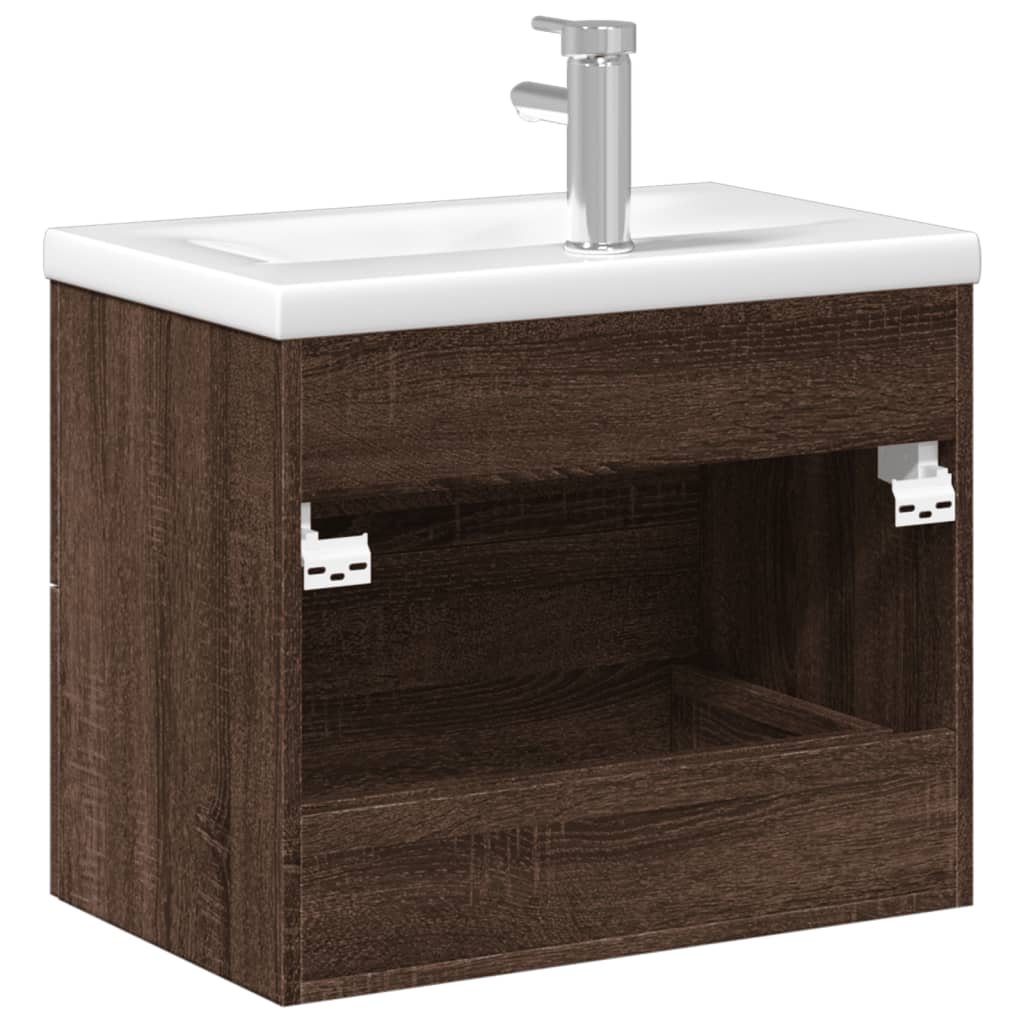 vidaXL Bathroom Sink Cabinet with Built-in Basin Brown Oak