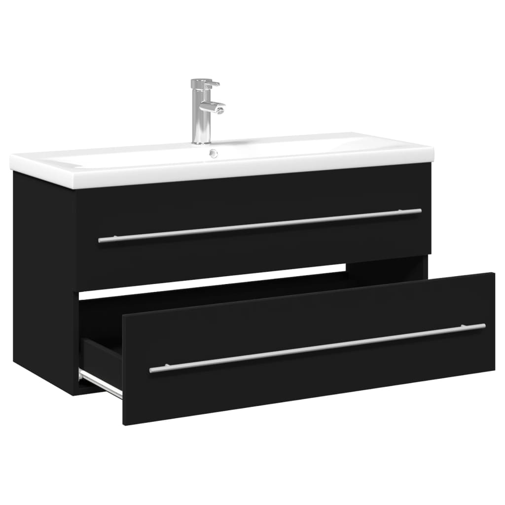 vidaXL Bathroom Sink Cabinet with Built-in Basin Black