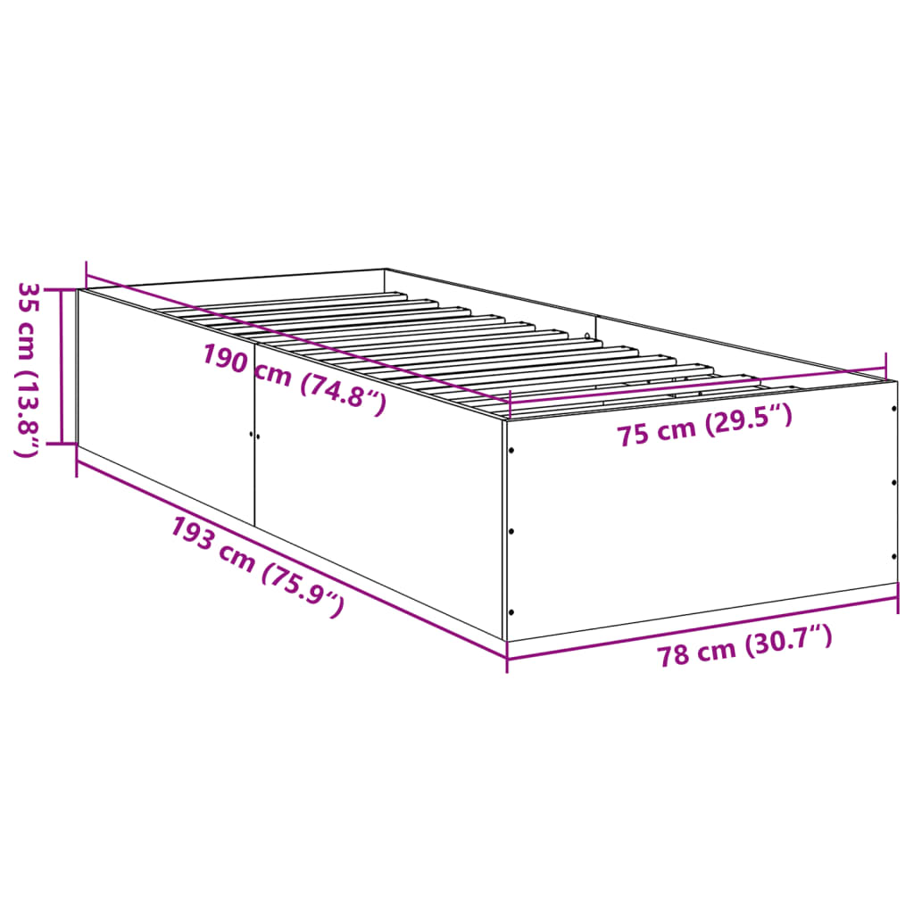 vidaXL Bed Frame without Mattress White 75x190 cm Small Single Engineered Wood