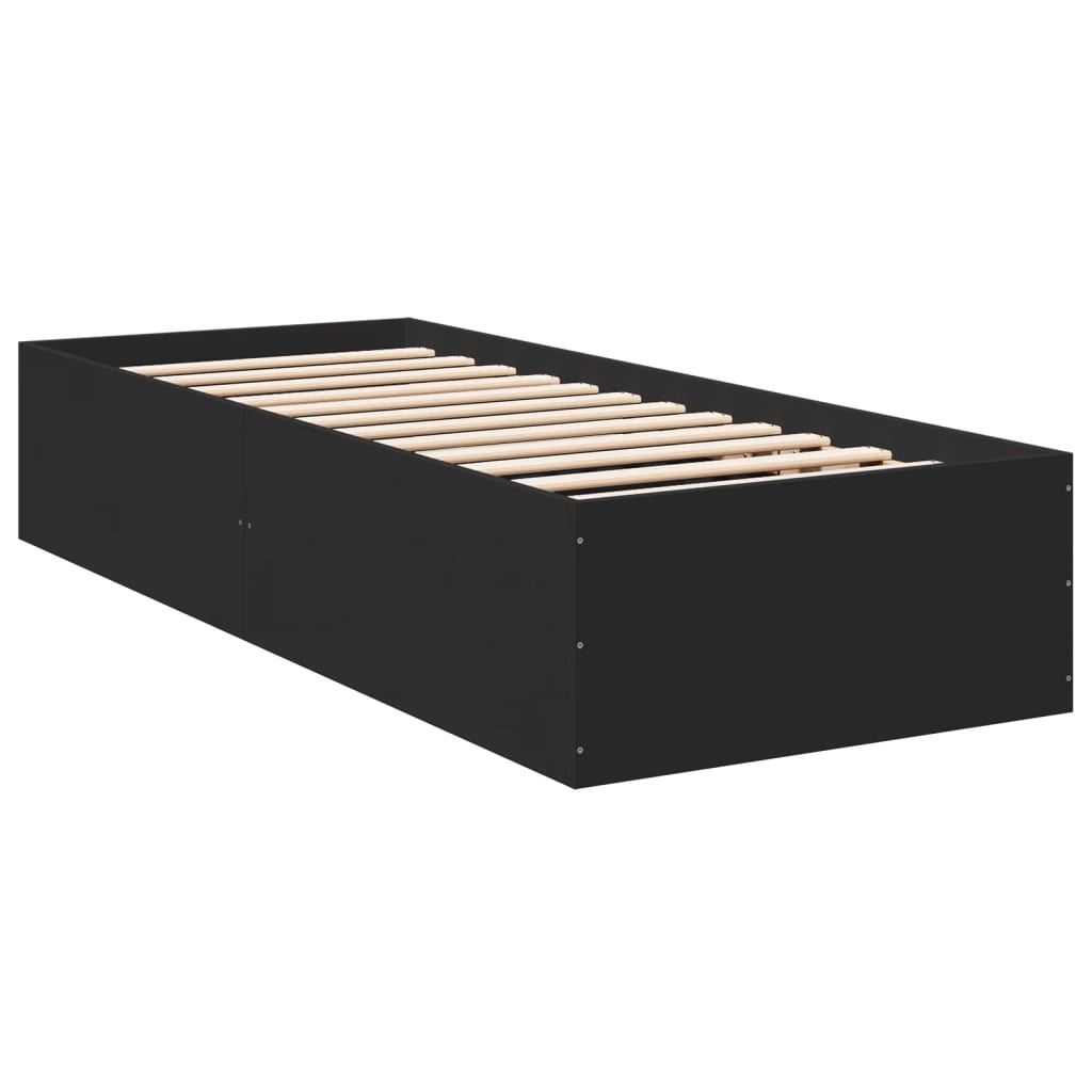 Bed Frame without Mattress Black 75x190 cm Small Single Engineered Wood