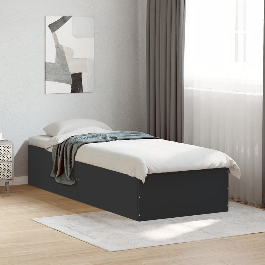 Bed Frame without Mattress Black 75x190 cm Small Single Engineered Wood