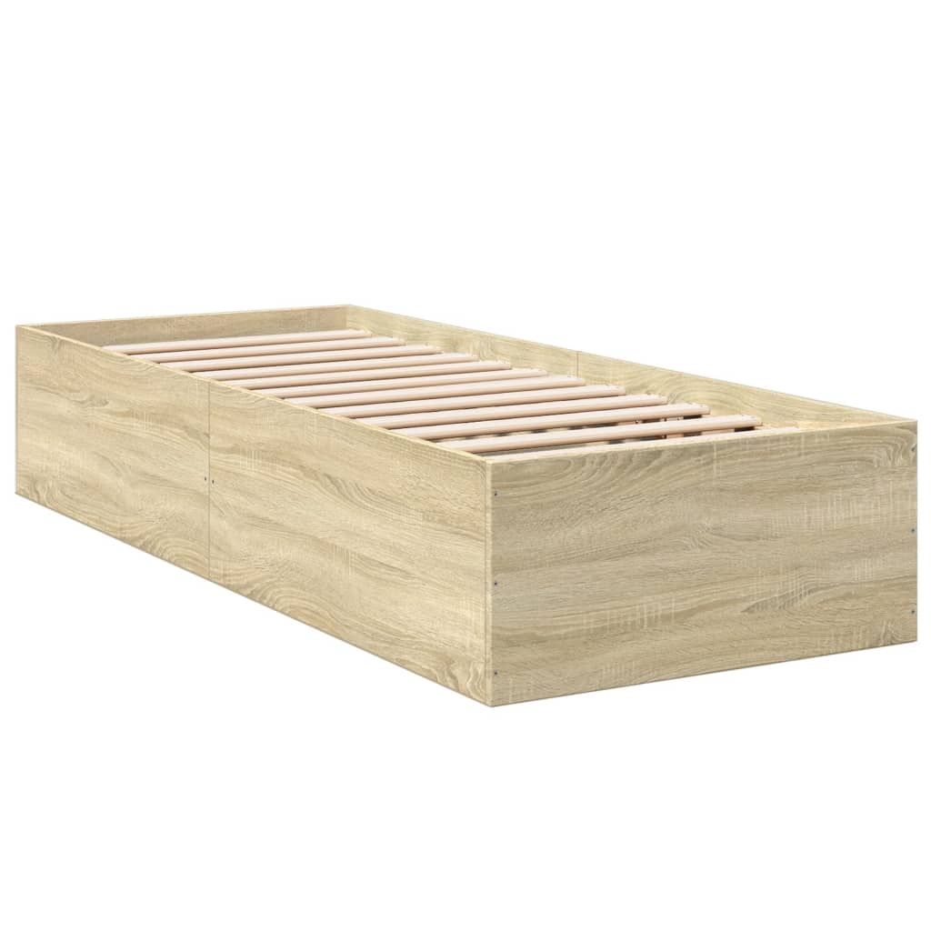 vidaXL Bed Frame without Mattress Sonoma Oak 75x190 cm Small Single Engineered Wood