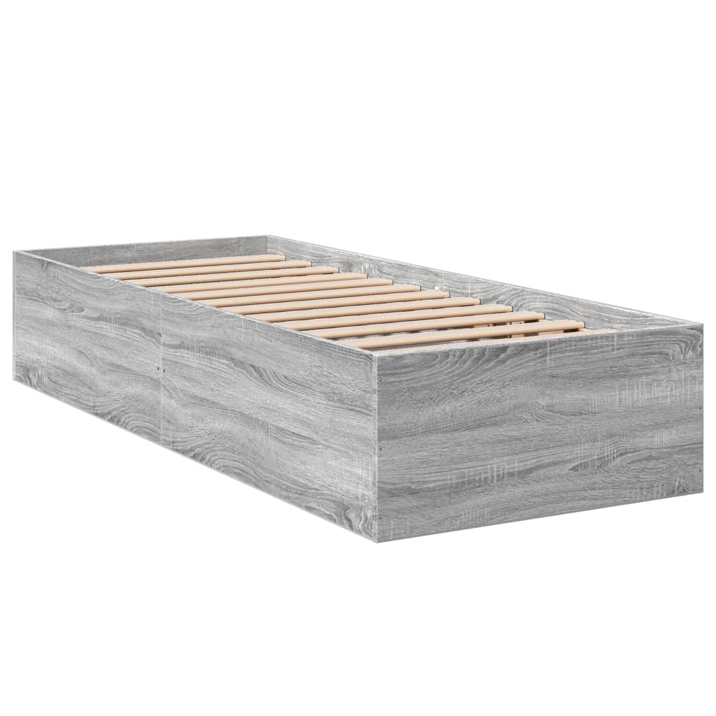 vidaXL Bed Frame without Mattress Grey Sonoma 75x190 cm Small Single Engineered Wood