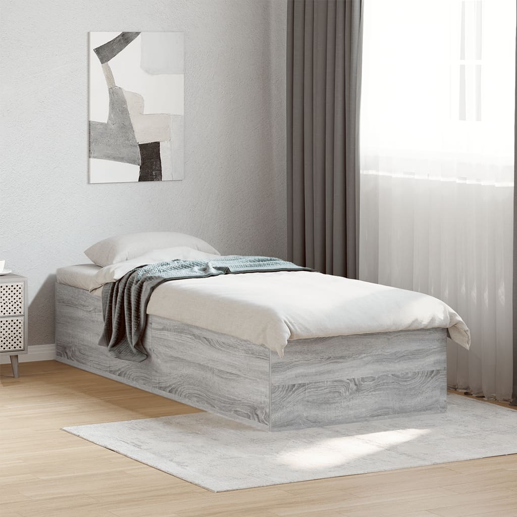 vidaXL Bed Frame without Mattress Grey Sonoma 75x190 cm Small Single Engineered Wood