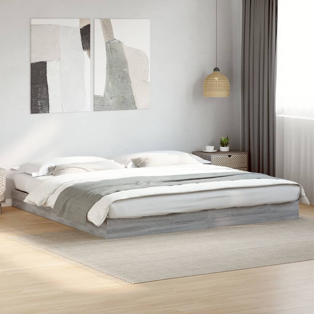 vidaXL Bed Frame without Mattress Grey Sonoma 200x200 cm Engineered Wood