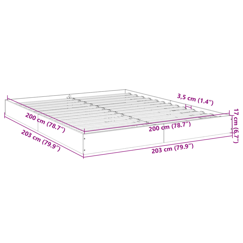 vidaXL Bed Frame without Mattress Grey Sonoma 200x200 cm Engineered Wood