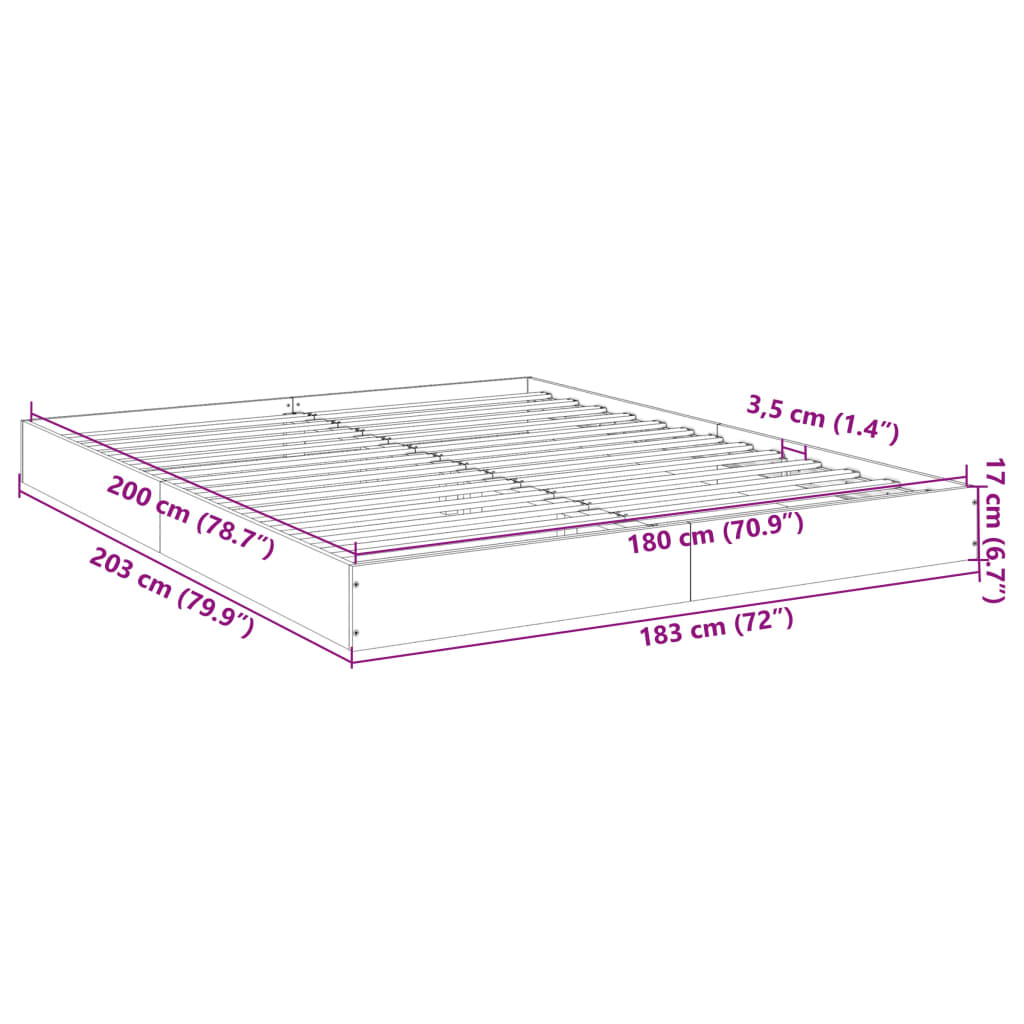 vidaXL Bed Frame without Mattress Sonoma Oak 180x200 cm Super King Engineered Wood