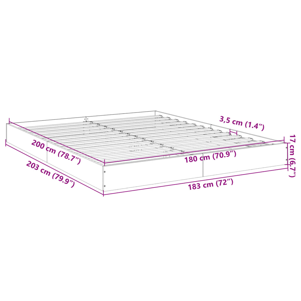 vidaXL Bed Frame without Mattress Concrete Grey 180x200 cm Super King