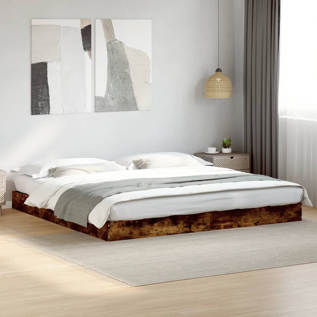 vidaXL Bed Frame without Mattress Smoked Oak 180x200 cm Super King Engineered Wood