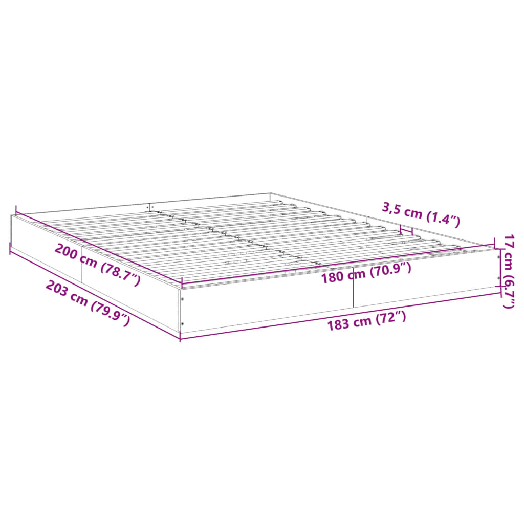 vidaXL Bed Frame without Mattress Smoked Oak 180x200 cm Super King Engineered Wood