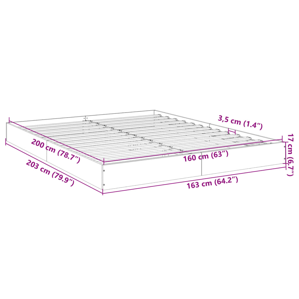 vidaXL Bed Frame without Mattress Black 160x200 cm Engineered Wood