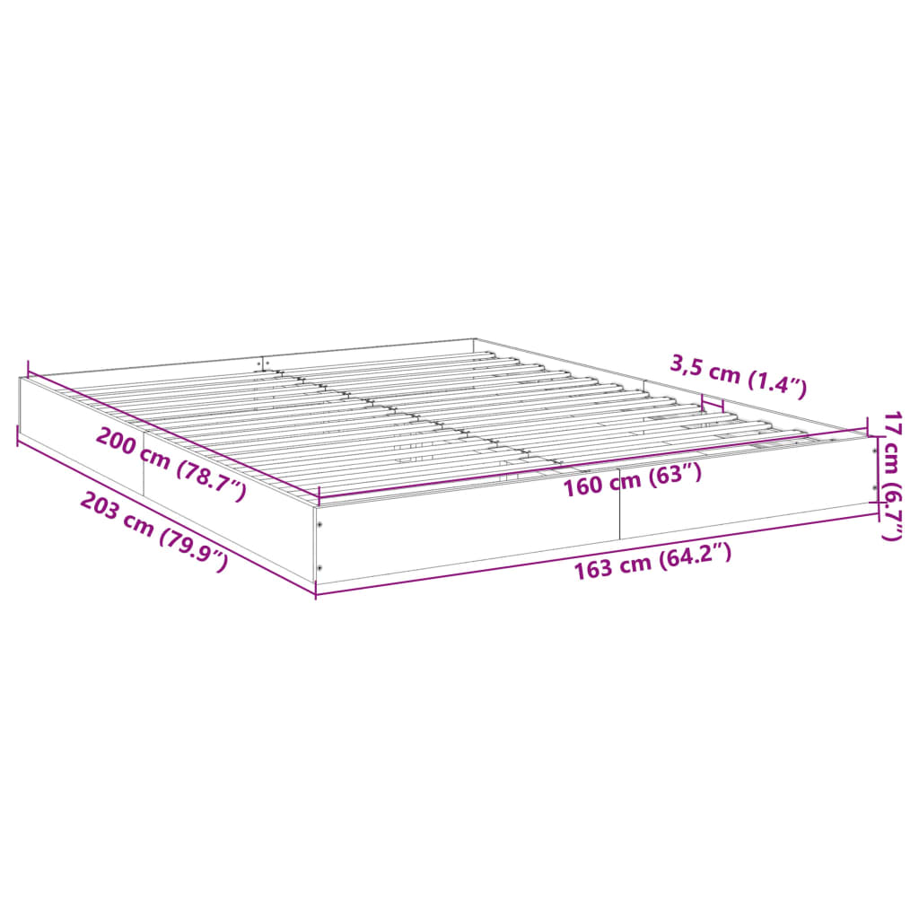 vidaXL Bed Frame without Mattress Concrete Grey 160x200 cm