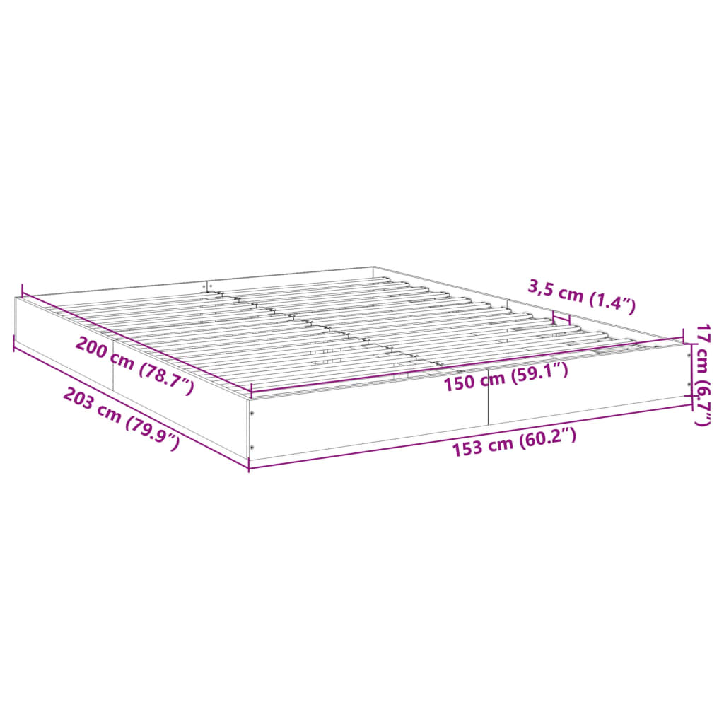 vidaXL Bed Frame without Mattress Sonoma Oak 150x200 cm King Size Engineered Wood