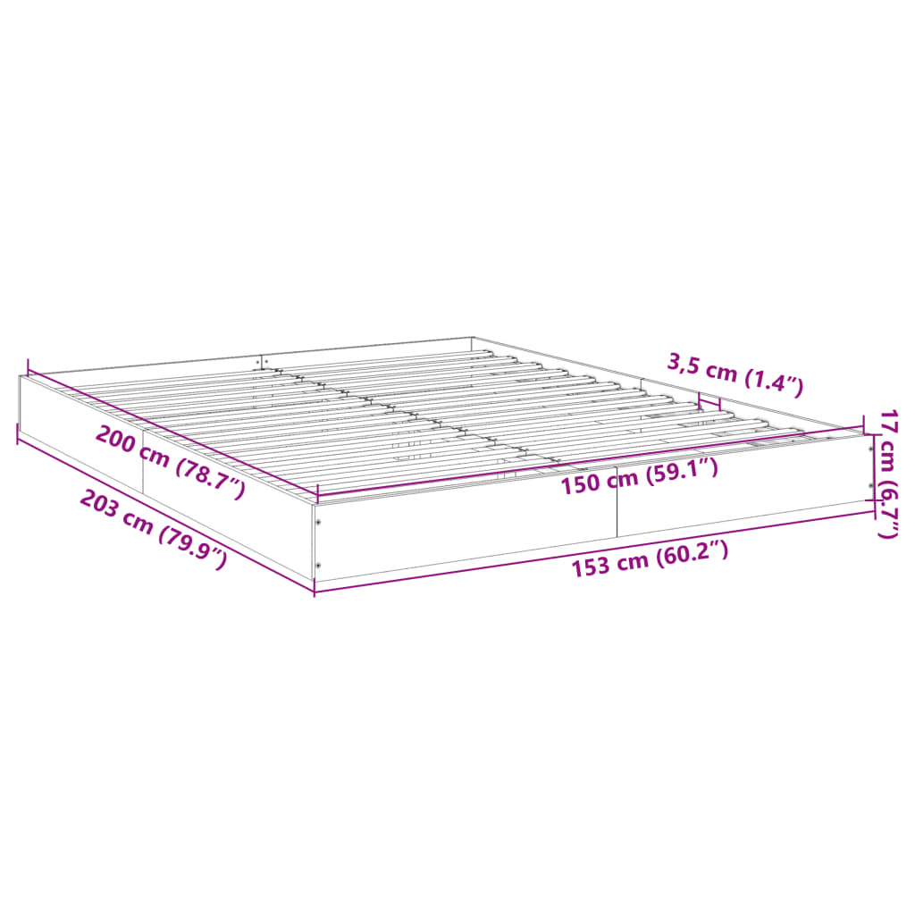 vidaXL Bed Frame without Mattress Concrete Grey 150x200 cm King Size