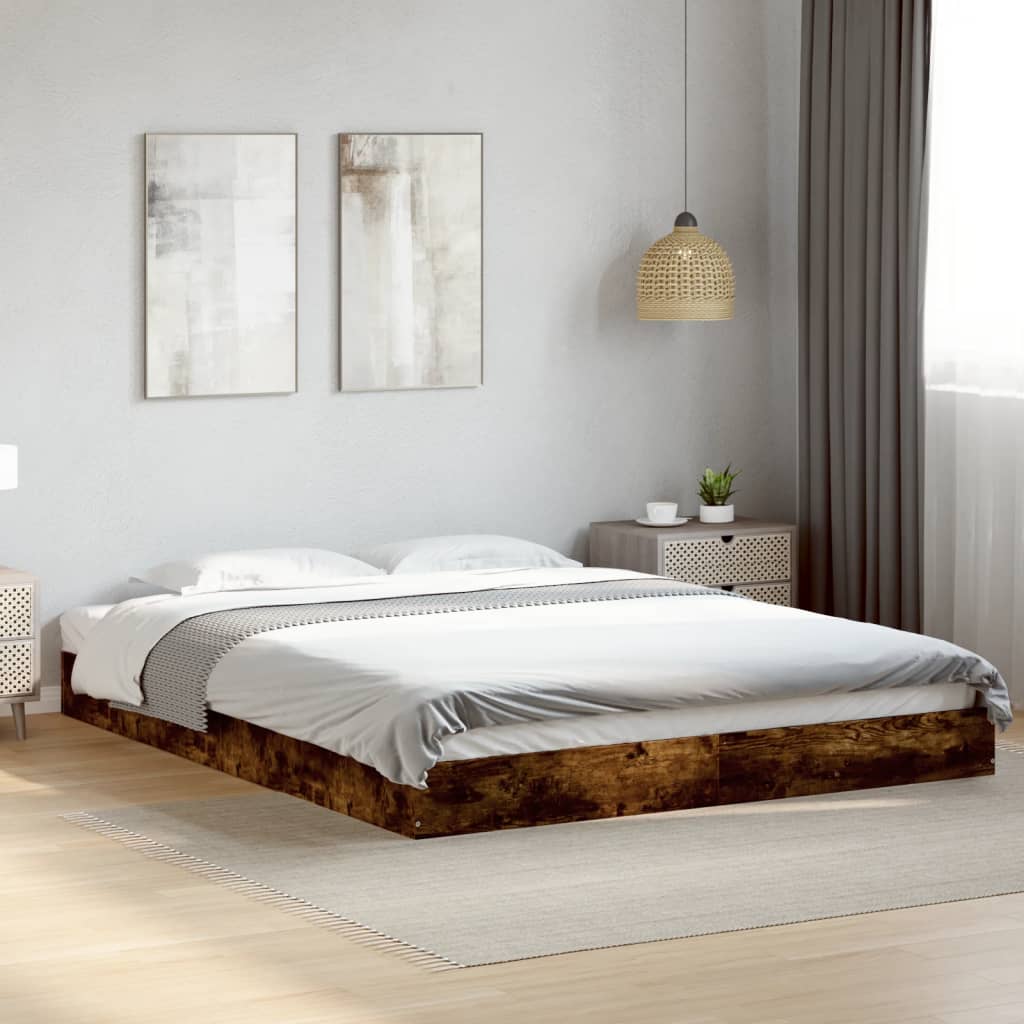 vidaXL Bed Frame without Mattress Smoked Oak 150x200 cm King Size Engineered Wood