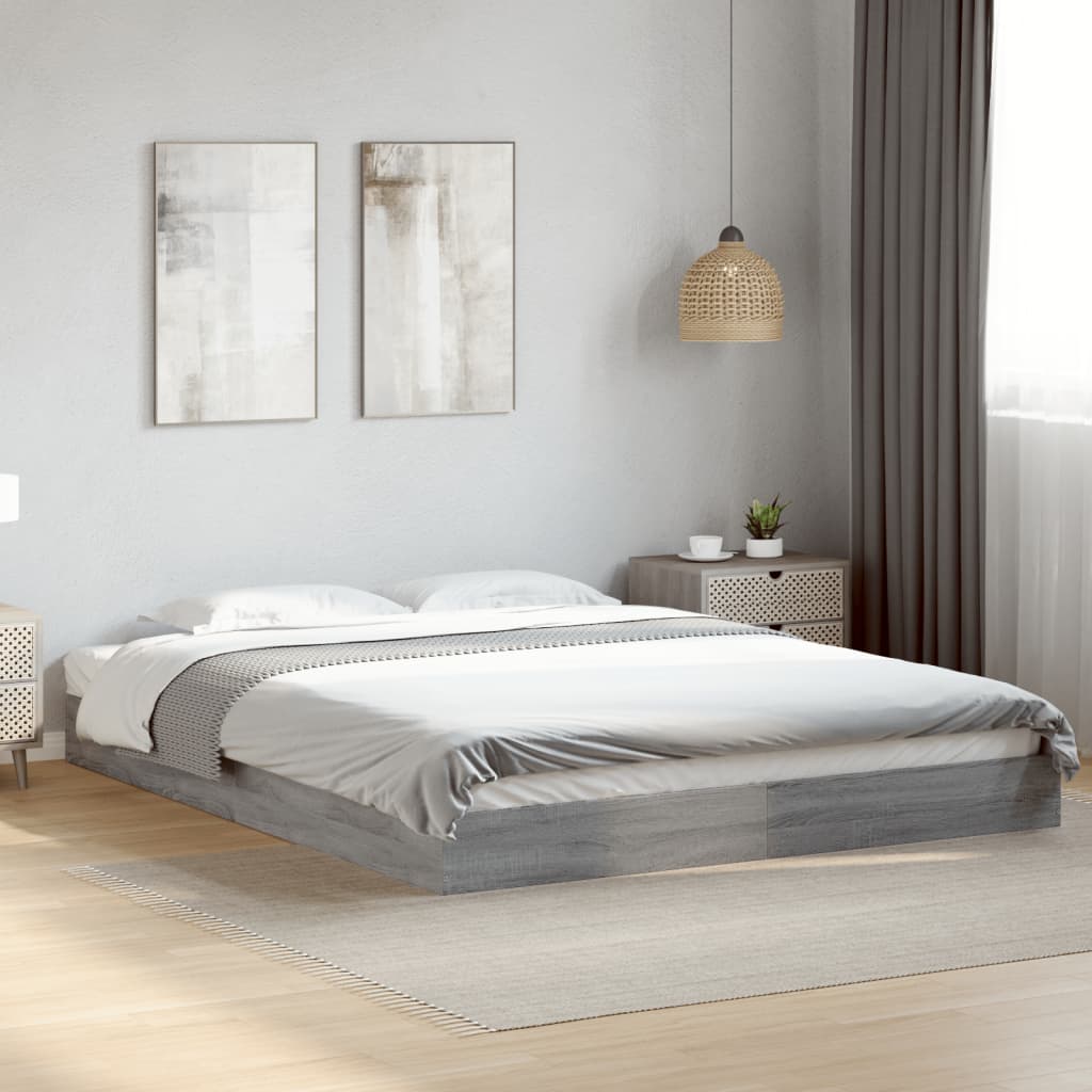 vidaXL Bed Frame without Mattress Grey Sonoma 150x200 cm King Size Engineered Wood