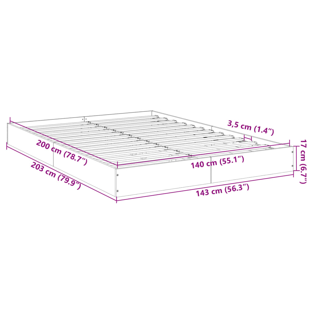 vidaXL Bed Frame without Mattress Black 140x200 cm Engineered Wood