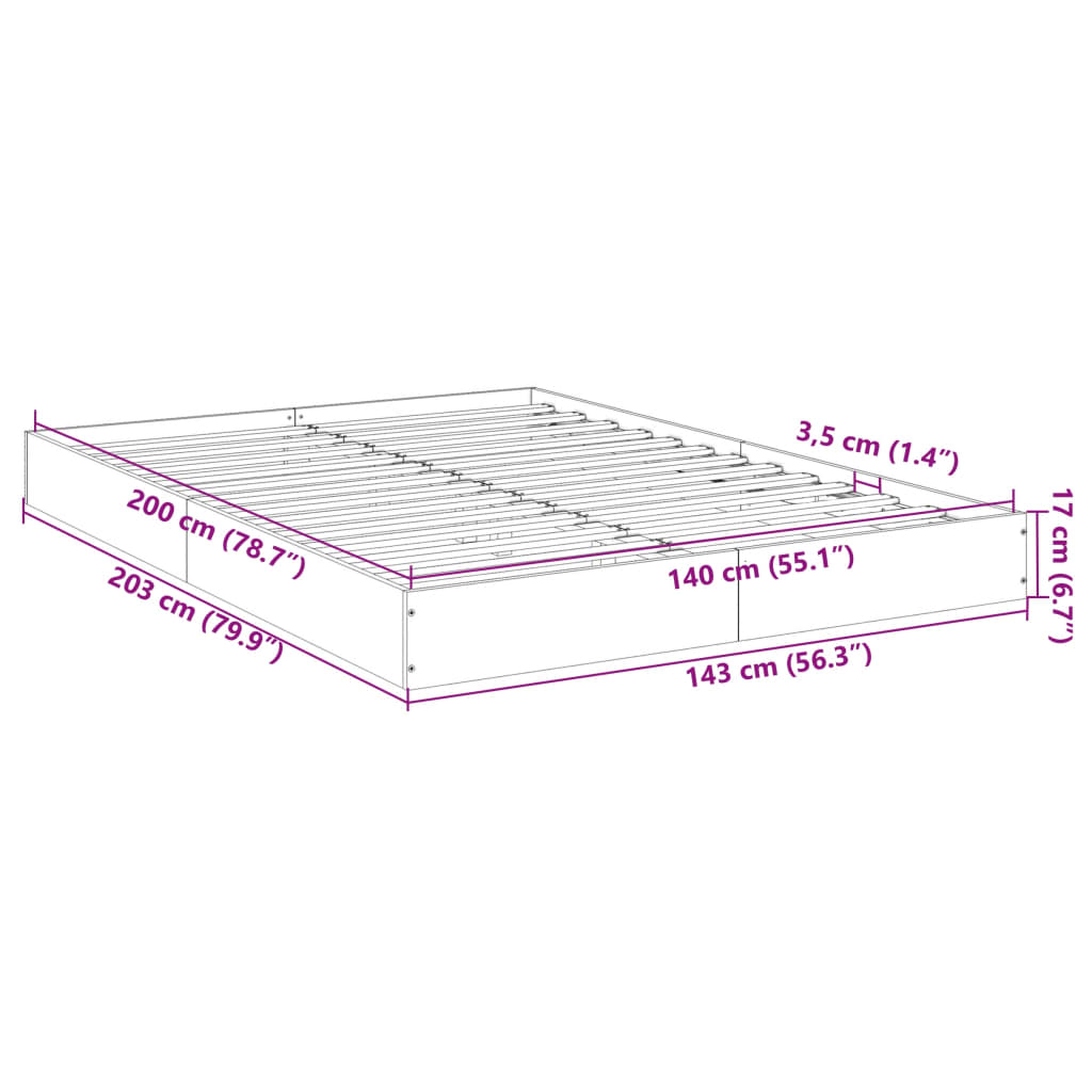 vidaXL Bed Frame without Mattress Sonoma Oak 140x200 cm Engineered Wood