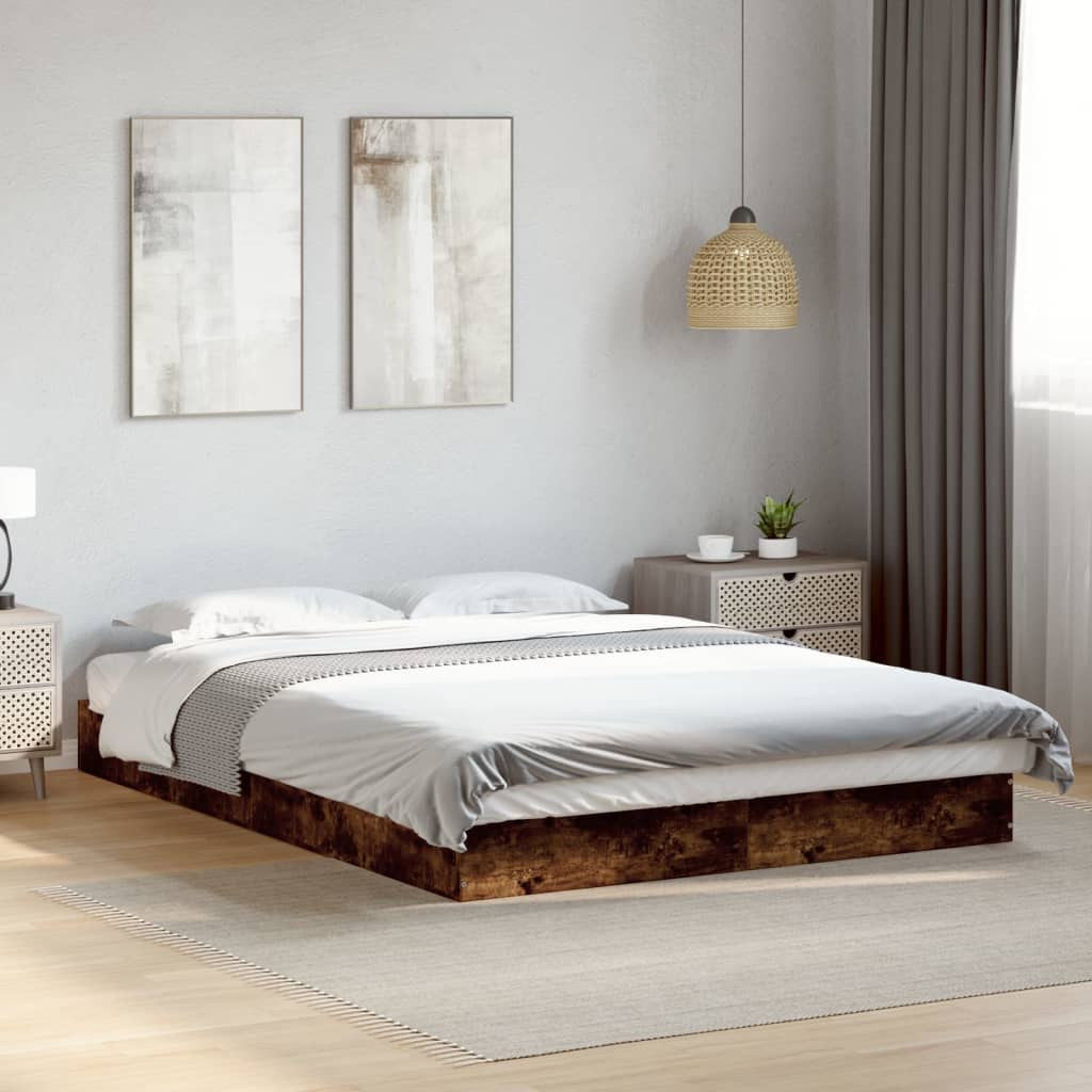 vidaXL Bed Frame without Mattress Smoked Oak 120x200 cm Engineered Wood