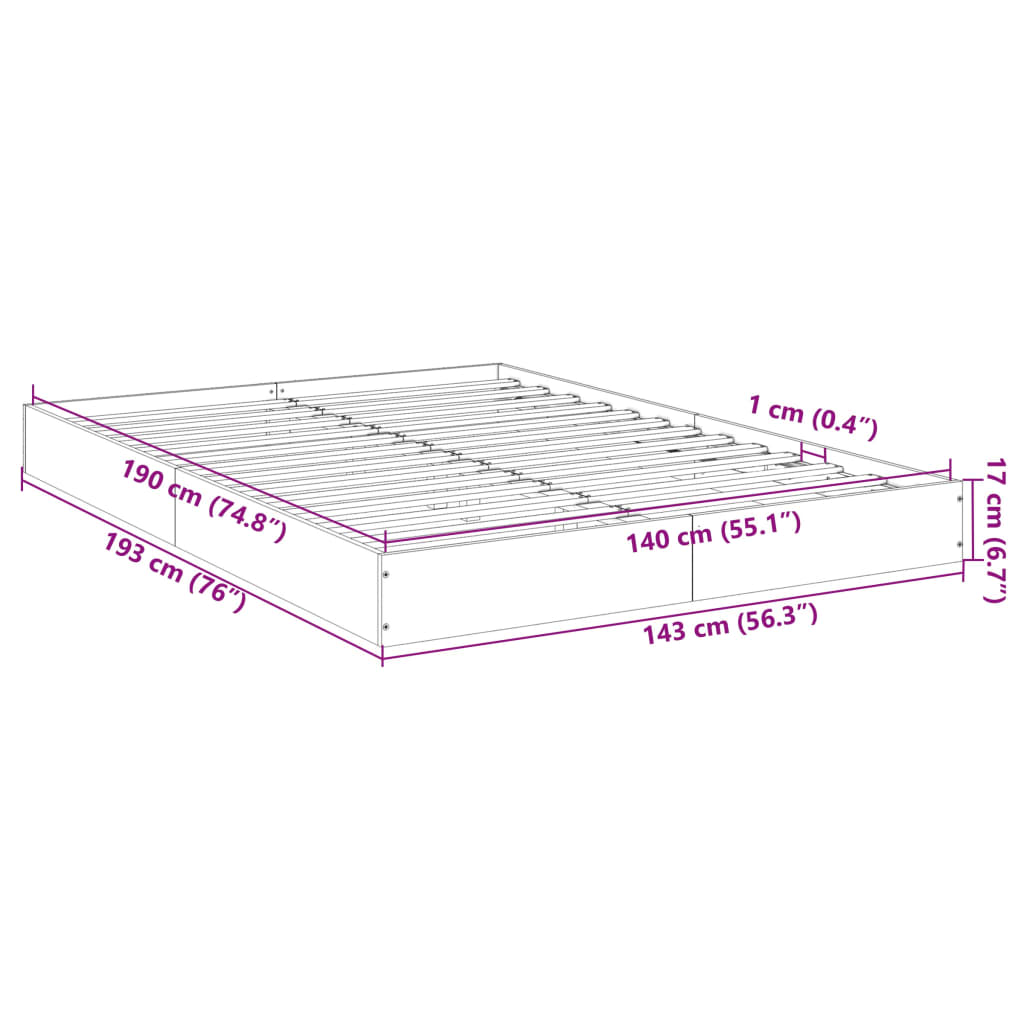 vidaXL Bed Frame without Mattress Sonoma Oak 140x190 cm Engineered Wood