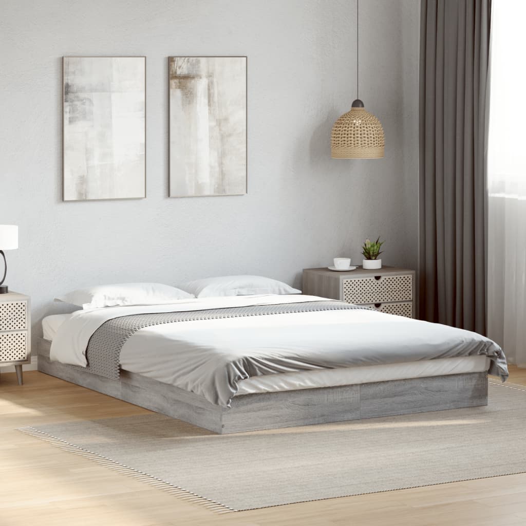 vidaXL Bed Frame without Mattress Grey Sonoma 140x190 cm Engineered Wood